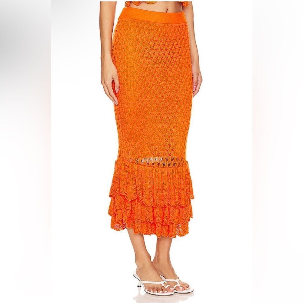 Beach Riot Polly Skirt Sunshine Haze Orange crochet knit fringe midi Revolve S - Picture 7 of 10